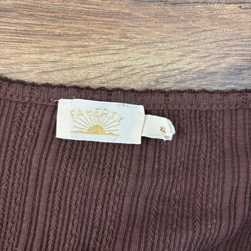 Faherty Paradise Pointelle Long Sleeve Henley Top Chocolate Brown - Picture 5 of 9